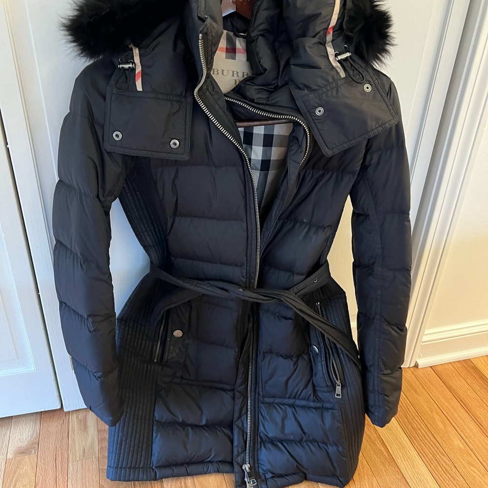 Burberry Black Puffer Coat with Fur Hood